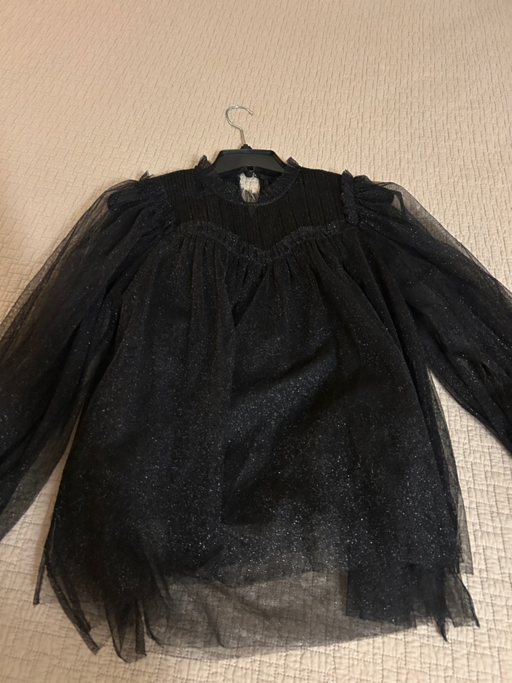 AllSaints Black Sheer Glitter Mesh Blouse